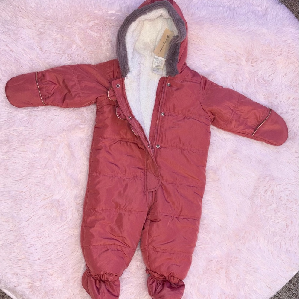 Cozy Pink Baby Snowsuit with Hood